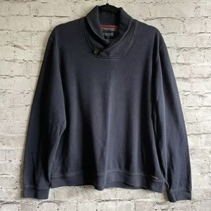 Ted Baker Navy Blue Men's Shawl Collar Jersey Pullover Long Sleeve Shirt